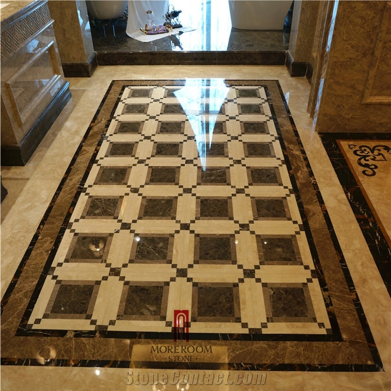 Spain Marble Tiles Price Polished Dark Emperador Marble Tiles Marble Water Jet Medallion Mosaic Medallion Floor Medallion Carpet Medallion Ceramic Backed Medallion