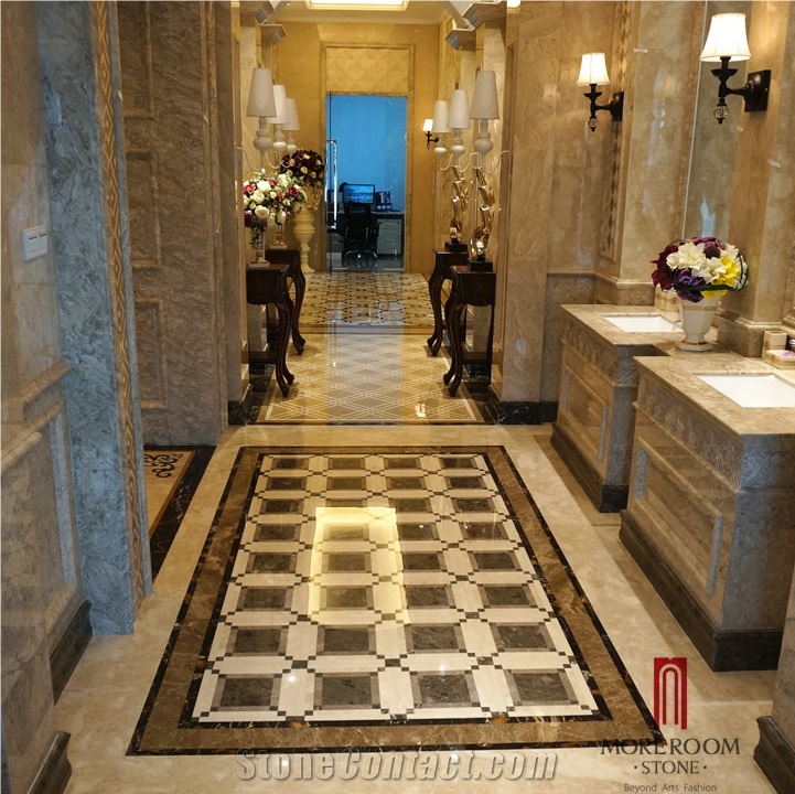 Spain Marble Tiles Price Polished Dark Emperador Marble Tiles Marble Water Jet Medallion Mosaic Medallion Floor Medallion Carpet Medallion Ceramic Backed Medallion