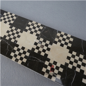 Spain Nero Marquina Marble Skirting, Polished Marble Border Decos Mosaic Border, Marble Flooring Border Designs
