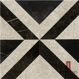 Spain Nero Marquina Marble Waterjet Medallion Floor Medallion Square Medallion Marble Floor Tile for Bathroom Design
