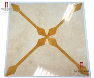 Turkey Beige Laminated Medallion, Marble Ultraman & Golden Onyx Marble Water Jet Medallion Floor Medallion Carpet Medallion Laminated Medallion for Floor Design