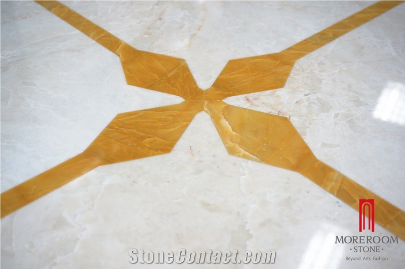 Turkey Beige Laminated Medallion, Marble Ultraman & Golden Onyx Marble Water Jet Medallion Floor Medallion Carpet Medallion Laminated Medallion for Floor Design
