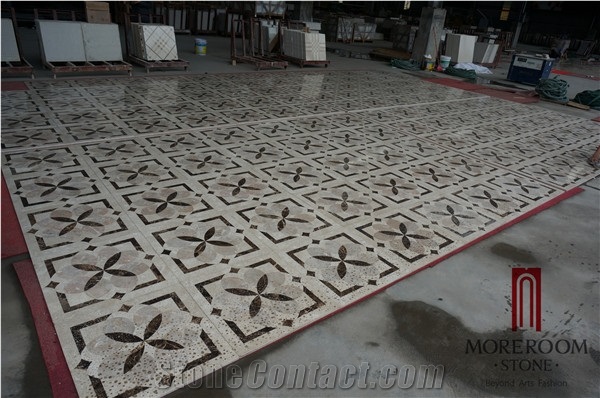 Turkey Beige Marble Composited Marble Waterjet Medallion Marble Floor Flowers Wate -Jet Marble Designs Turkish Marble Price