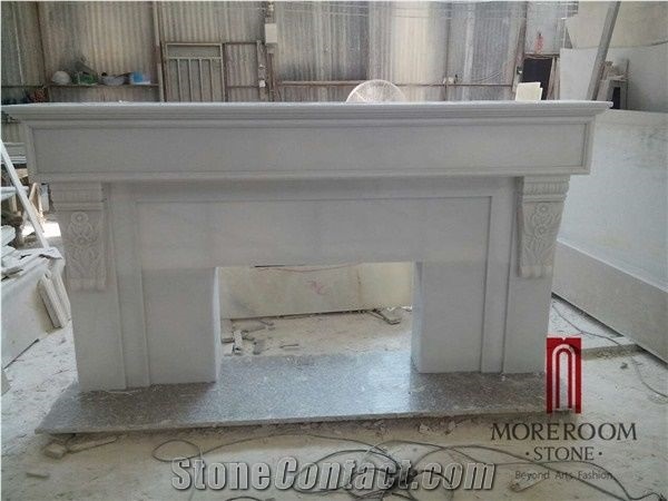 Villa Decoration Italian Carrara White Marble Fireplace Design
