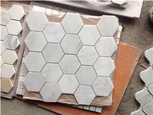 Bianco Carrara Marble Hexagon Mosaic Tiles, Carrara White Marble Mosaic Tiles, Mosaic Decorative