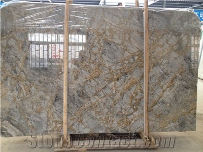 Turkey Golden Tundra Spider Marble Slab, Golden Grey Blue Marble Slab,