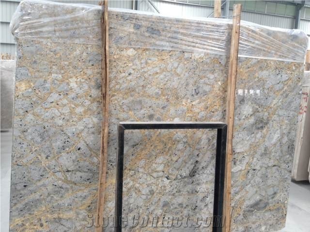 Turkey Golden Tundra Spider Marble Slab, Golden Grey Blue Marble Slab,