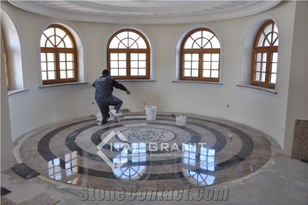 Ivory Brown Granite and Absolute Blackgranite Waterjet Medallion