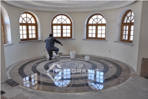 Ivory Brown Granite and Absolute Blackgranite Waterjet Medallion