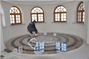 Ivory Brown Granite and Absolute Blackgranite Waterjet Medallion