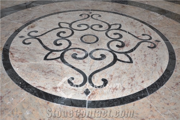 Ivory Brown Granite and Absolute Blackgranite Waterjet Medallion