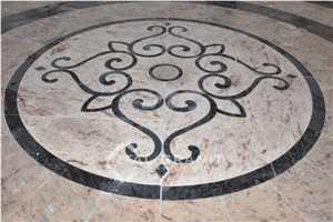 Ivory Brown Granite and Absolute Blackgranite Waterjet Medallion