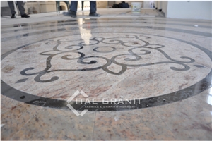 Ivory Brown Granite and Absolute Blackgranite Waterjet Medallion