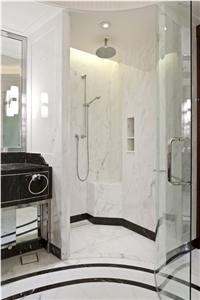 Nero Marquina and Bianco Carrara Marble Hotel Bathroom Design
