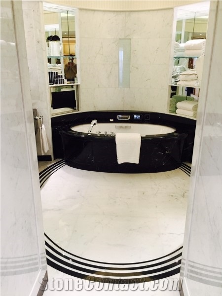Nero Marquina and Bianco Carrara Marble Hotel Bathroom Design
