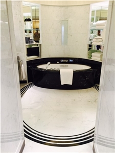 Nero Marquina and Bianco Carrara Marble Hotel Bathroom Design