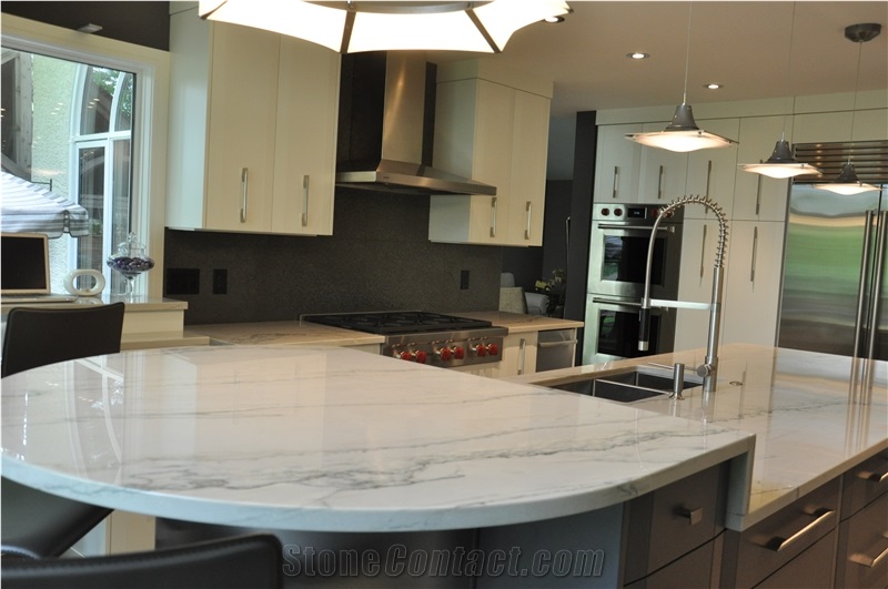 White Macaubas Quartzite Kitchen Island Top, Peninsula and Perimeter Counters