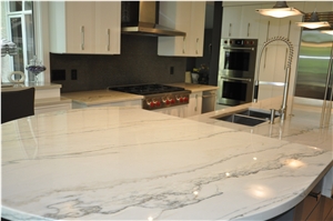 White Macaubas Quartzite Kitchen Island Top, Peninsula and Perimeter Counters