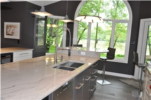 White Macaubas Quartzite Kitchen Island Top, Peninsula and Perimeter Counters