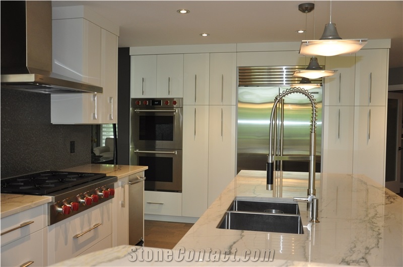 White Macaubas Quartzite Kitchen Island Top, Peninsula and Perimeter Counters