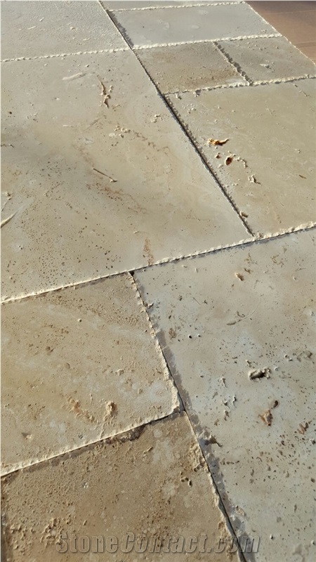 Light Brushed and Chiseled Edge Travertine, Denizli Travertine Floor Tiles, Beige Travertine Pattern Tiles