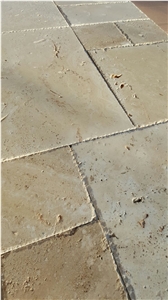 Light Brushed and Chiseled Edge Travertine, Denizli Travertine Floor Tiles, Beige Travertine Pattern Tiles