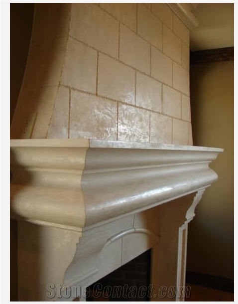 Natural Quarry Cast Cottonwood Limestone Fireplace Surrounds, Beige Limestone Fireplace