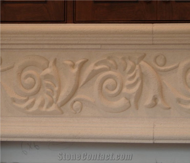 Natural Quarry Cast Cottonwood Limestone Fireplace Surrounds, Beige Limestone Fireplace