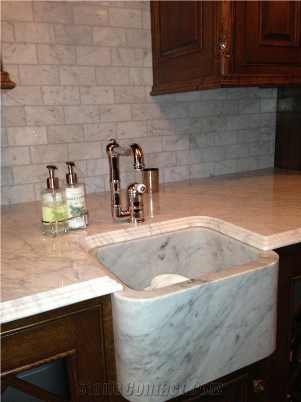 Calacatta Gold Marble Kitchen Countertop with Solid Sink, White Marble Vanity Tops Italy
