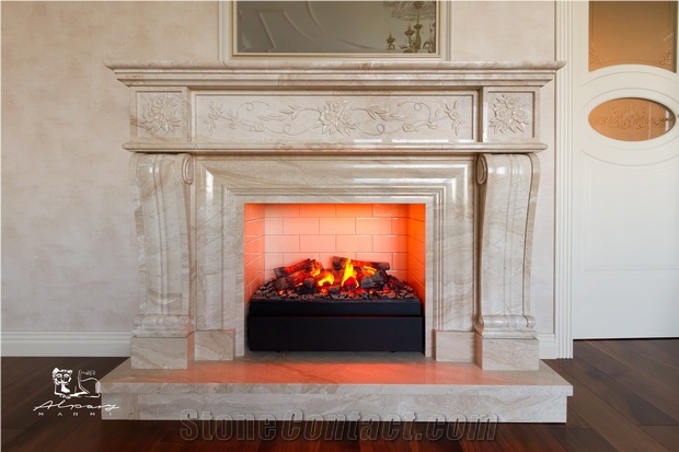 Daino Reale Marble Fireplace Mantel, Beige Marble Fireplace Italy