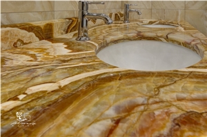 Fantasy Onyx Vanity Top with Drop in Sink, Yellow Onyx Bath Tops Turkey