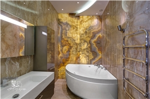 Onice Miele Nuvolato Onyx Bathroom Design, Yellow Onyx Walling Tiles Turkey