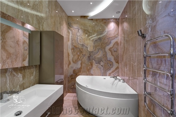 Onice Miele Nuvolato Onyx Bathroom Design, Yellow Onyx Walling Tiles Turkey