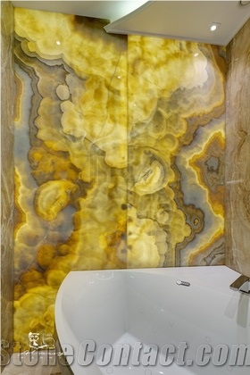 Onice Miele Nuvolato Onyx Bathroom Design, Yellow Onyx Walling Tiles Turkey