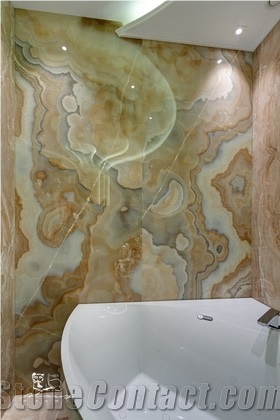 Onice Miele Nuvolato Onyx Bathroom Design, Yellow Onyx Walling Tiles Turkey