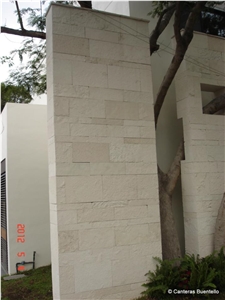 Cantera Blanca Galarza Sawn Cut Wall Application, Piedra Galarza White Sandstone Building & Walling Mexico