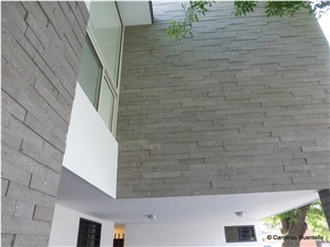 Cantera Gris Michoacan Sandstone Feature Wall, Stacked Wall, Grey Sandstone Cultured Stone