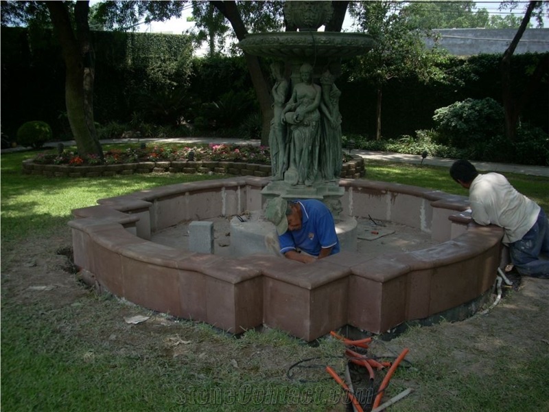 Naranja Cantera Red Stone Garden Fountain, Red Cantera Fountain Mexico