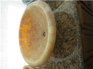 Sunny Beige Marble Basin, Beige Marble Wash Basin, Marble Sink