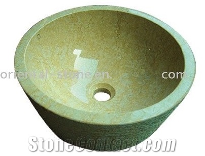 Beige Granite Marble Bathroom Wash Sinks, Stone Vessel Round Basins, Kitchen Oval Wash Sink, Absolute Beige Marble Round Basins