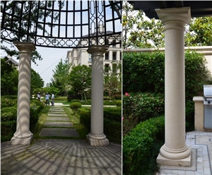 Beige Marble Garden Sculptured Roman Columns, Outdoor Architectural Columns, Exterior Landscaping Stones Column Tops & Bases