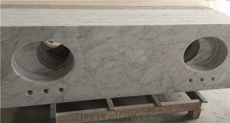 Bianco Carrara D Marble Vanity Tops, White Marble Bathroom Vanity Tops, Bathroom Countertops with Oval Sink Hole or Rectangular Sink Hole Cutout