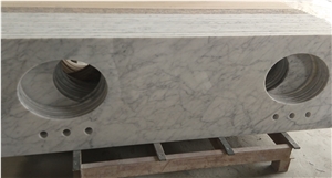 Bianco Carrara D Marble Vanity Tops, White Marble Bathroom Vanity Tops, Bathroom Countertops with Oval Sink Hole or Rectangular Sink Hole Cutout