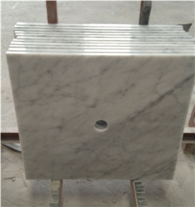 Bianco Carrara D Marble Vanity Tops, White Marble Bathroom Vanity Tops, Bathroom Countertops with Oval Sink Hole or Rectangular Sink Hole Cutout