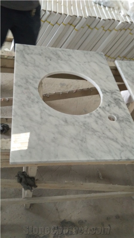 Bianco Carrara D Marble Vanity Tops, White Marble Bathroom Vanity Tops, Bathroom Countertops with Oval Sink Hole or Rectangular Sink Hole Cutout