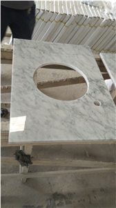 Bianco Carrara D Marble Vanity Tops, White Marble Bathroom Vanity Tops, Bathroom Countertops with Oval Sink Hole or Rectangular Sink Hole Cutout