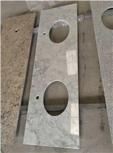 Bianco Carrara D Marble Vanity Tops, White Marble Bathroom Vanity Tops, Bathroom Countertops with Oval Sink Hole or Rectangular Sink Hole Cutout