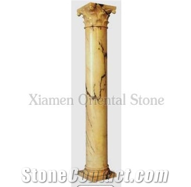 Calacatta Siena Marble Architectural Corinthian Columns, Outdoor Landscaping Stone Column Bases & Tops, Exterior Building Stone Roman Sculptured Columns