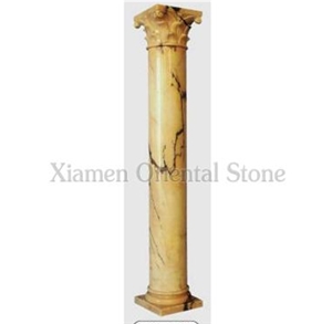 Calacatta Siena Marble Architectural Corinthian Columns, Outdoor Landscaping Stone Column Bases & Tops, Exterior Building Stone Roman Sculptured Columns
