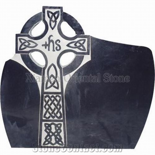 China Black Granite Cemetery Cross Carving Tombstones, Memorial Engraved Headstones, Stone Western Style Single Monuments, Gravestone, Custom Tombstone Design